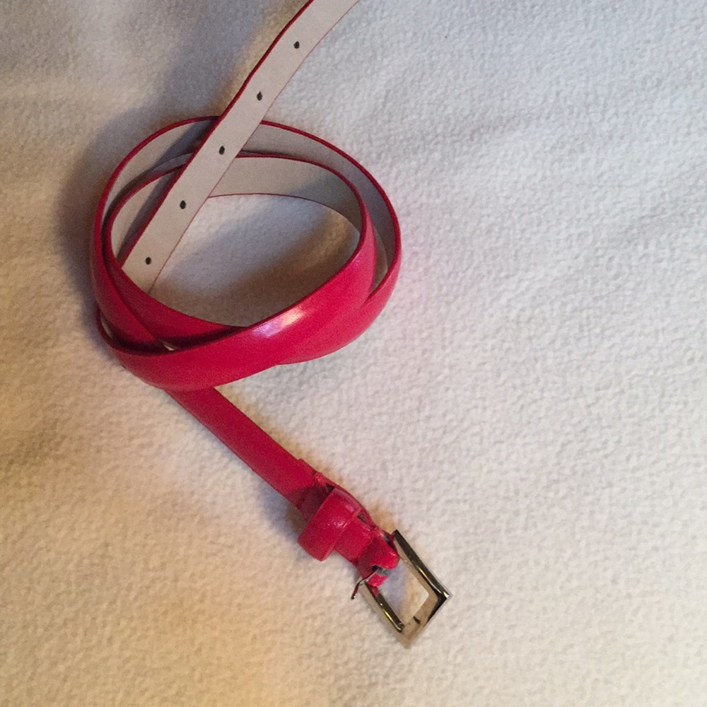 Red leather belt with goldtone buckle
